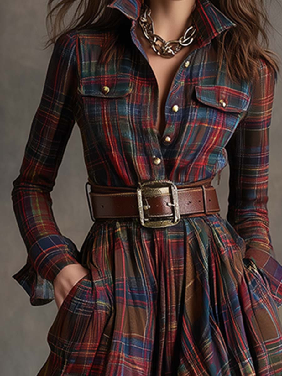 Hadasa | Vestido Largo De Manga Larga Con Cuello a Cuadros
