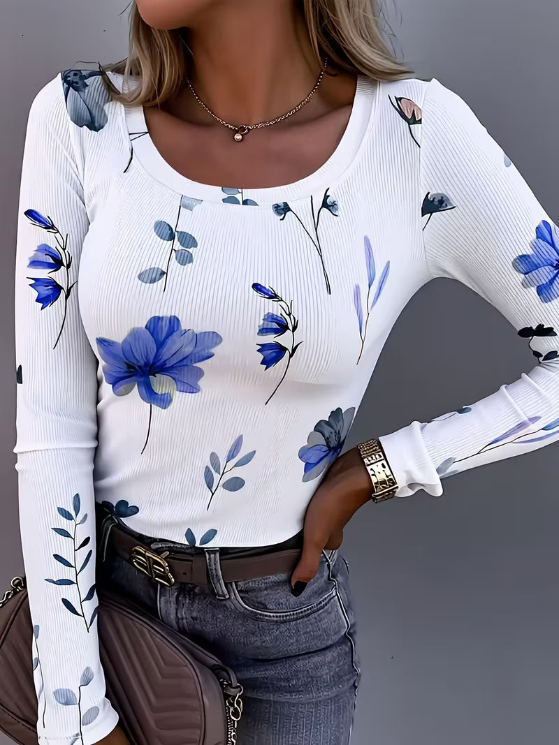 Rabiye | Top De Manga Larga Con Estampado Floral Y Tejido Acanalado