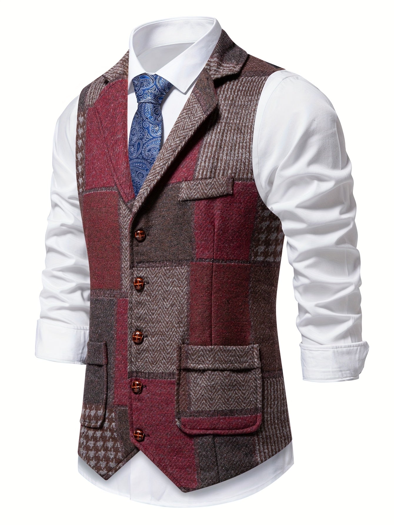 Saverse | Chaleco estilo Tweed con Diseño de Patchwork