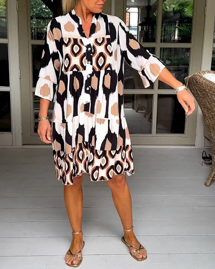 kinza | Vestido MIDI Con Estampado, Cuello en V Y Volantes