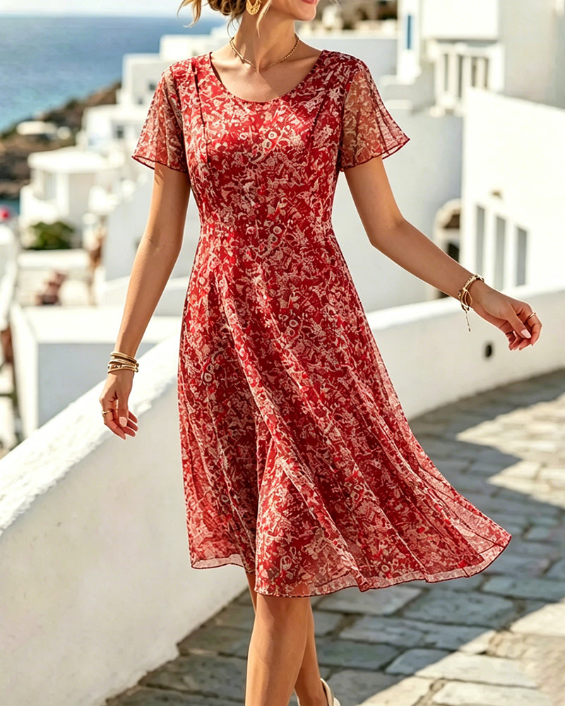 Venla | Vestido MIDI De Manga Corta Estampado