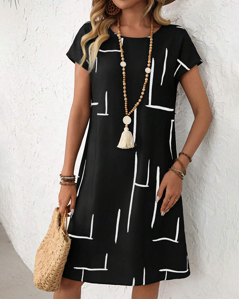 Ainee | Vestido Estampado Cuello Redondo Manga Corta
