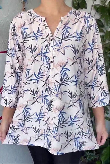 Nahikari | Túnica Estampada Cuello V Manga Tres Cuartos