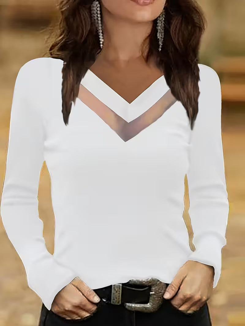 Mesha | Top De Manga Larga Con Cuello en V De Malla