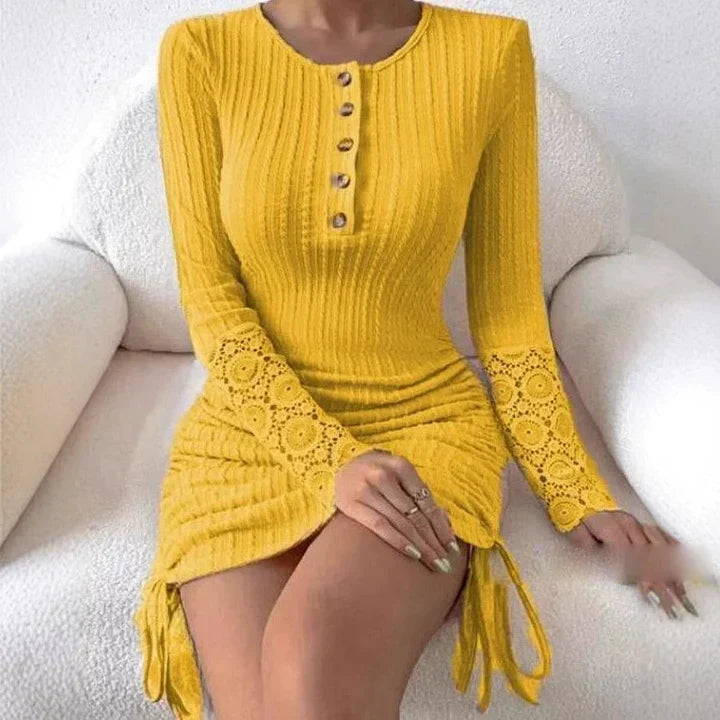Sascha | Vestido Mini Acanalado Manga Larga Ajustable