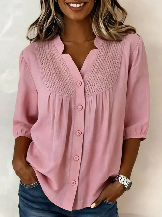 Laadina | Blusa Casual Manga Corta Botones Frente