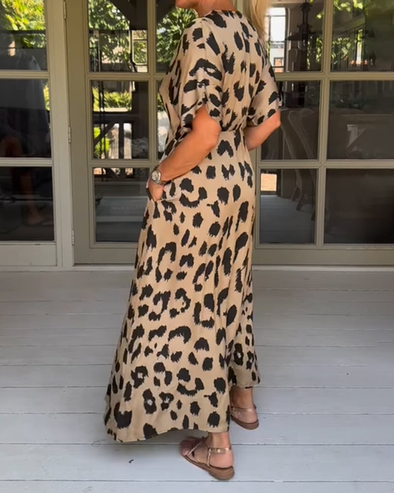 Kawtar | Vestido Largo Con Estampado De Leopardo Y Escote en V