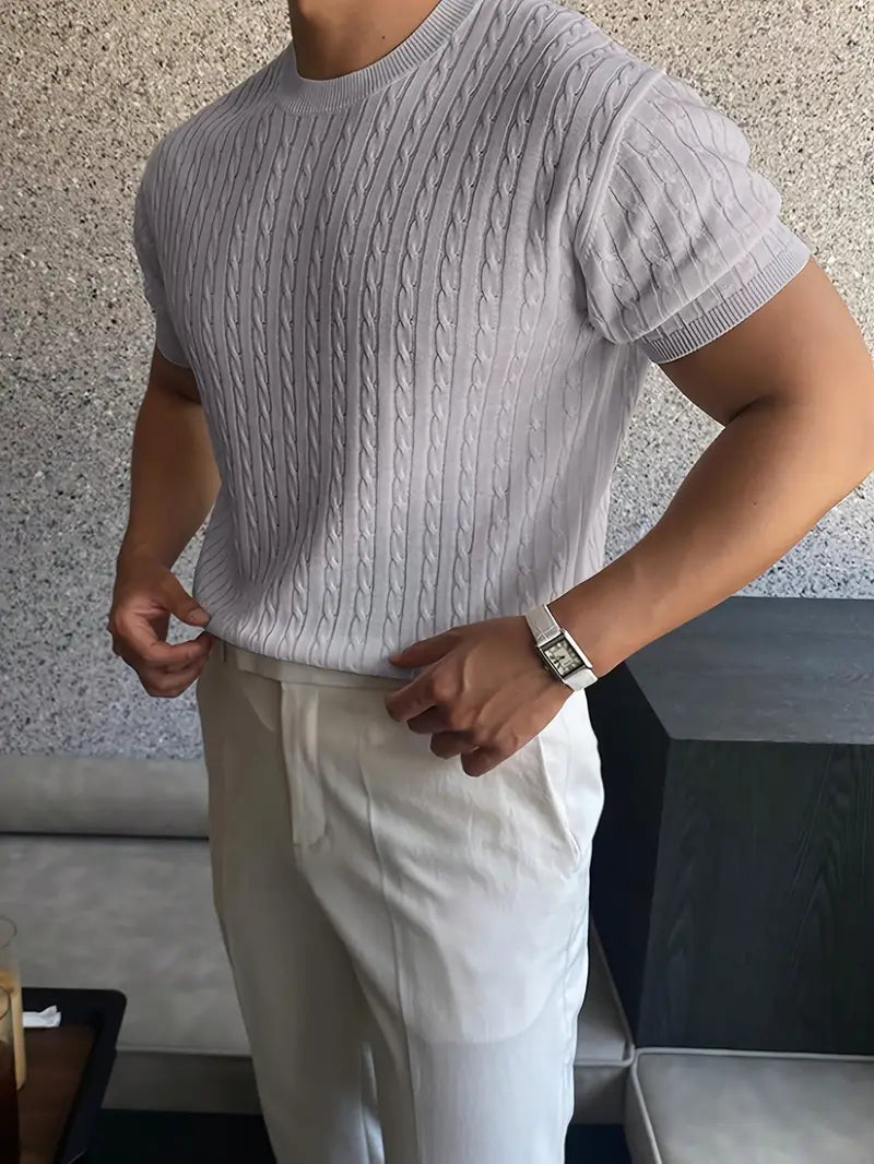 Kiril - Camiseta de Manga Corta Con uello Redondo y Punto Trenzado