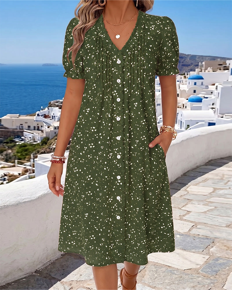 Dayma | Vestido Midi Estampado Escote Pico Botones