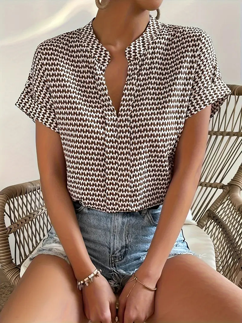 Leonore | Blusa Estampada Houndstooth de Manga Corta