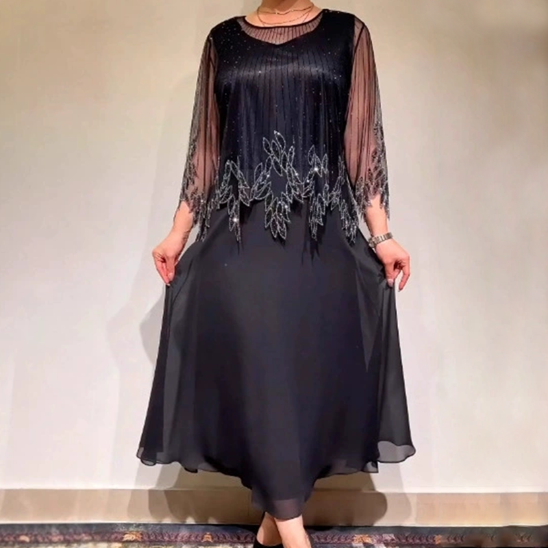 Eiriana | Vestido Midi Bordado Manga Transparente
