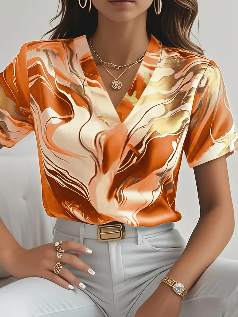 Maroula - Blusa de manga corta con estampado de mármol