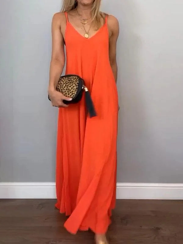 Jolanta | Vestido Largo Liso con Escote en V