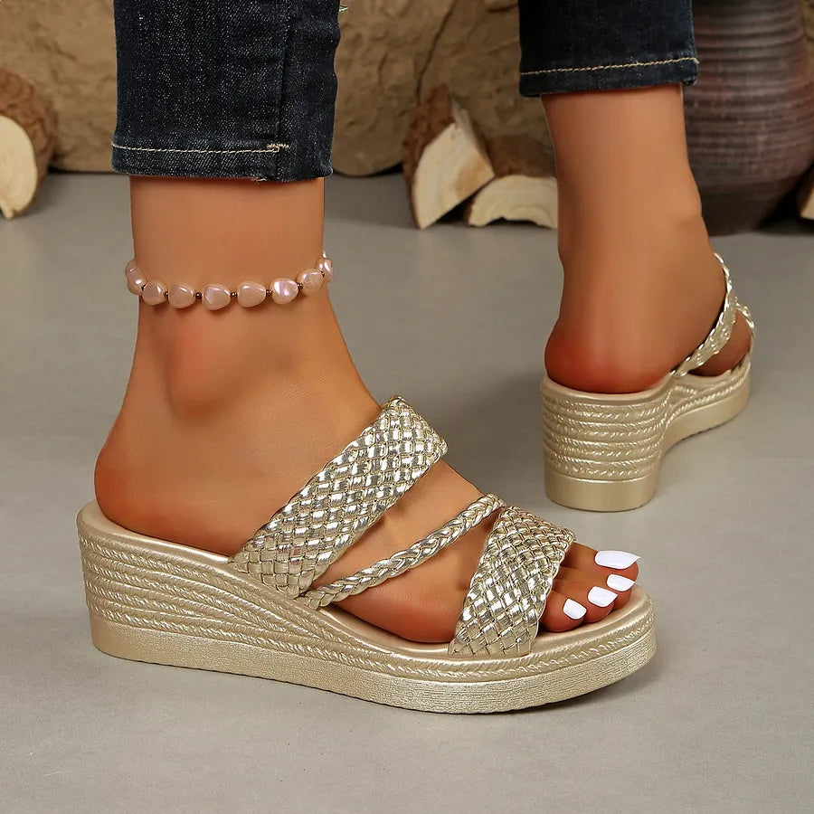 Kalwina - Sandalias de Cuña Con Plataforma y Tiras Trenzadas