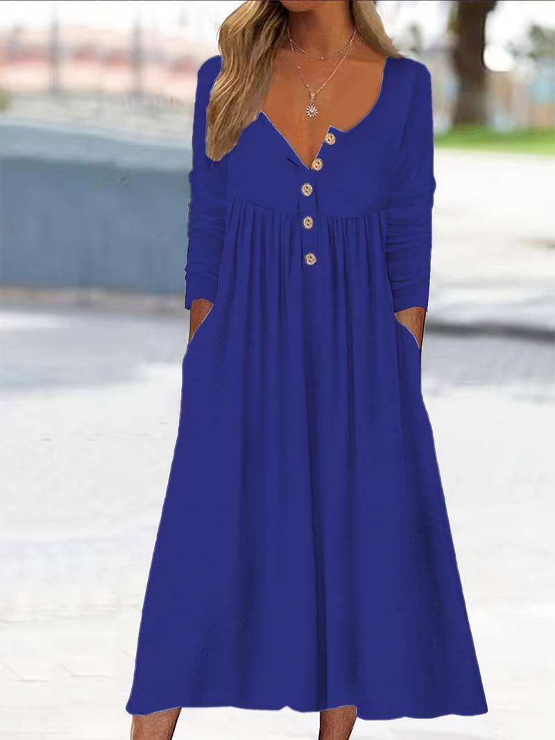 Imethma | Vestido MIDI Con Cuello en V Y Botones, Varios Colores