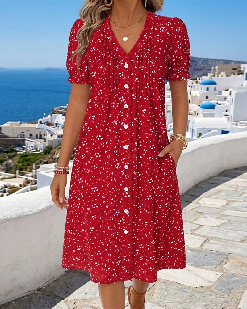 Dayma | Vestido Midi Estampado Escote Pico Botones