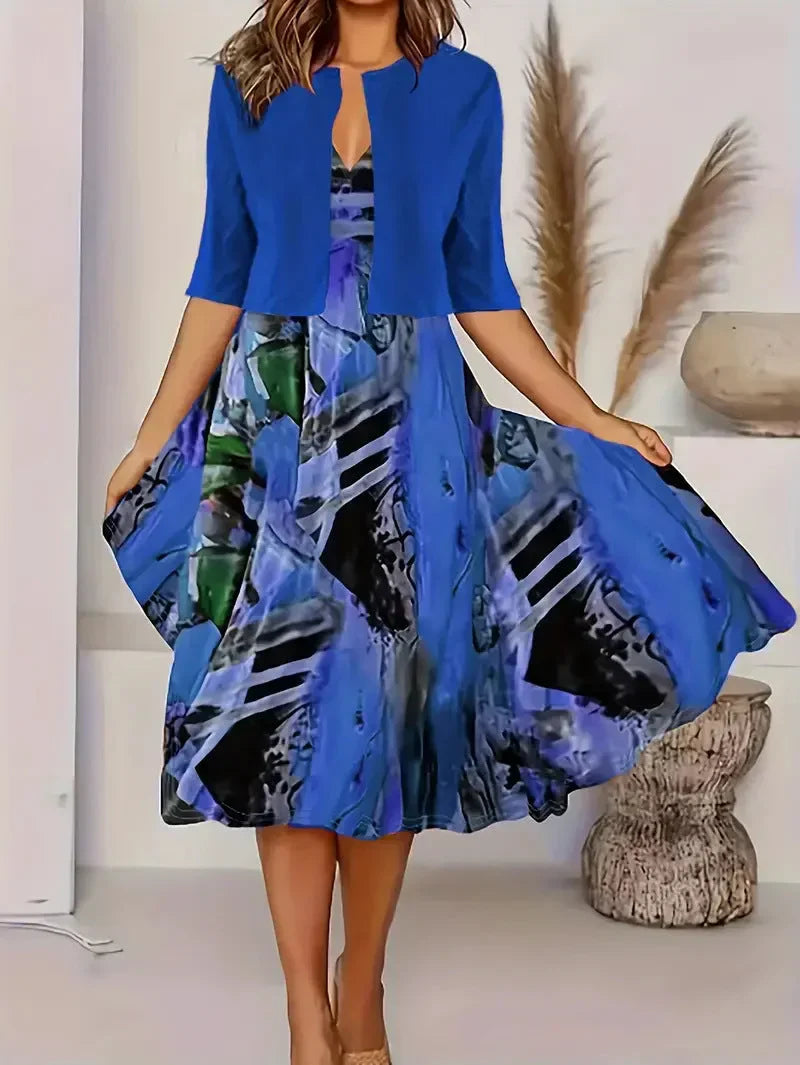 Vainoana | Vestido MIDI Estampado Con Chaqueta Abierta Por Delante