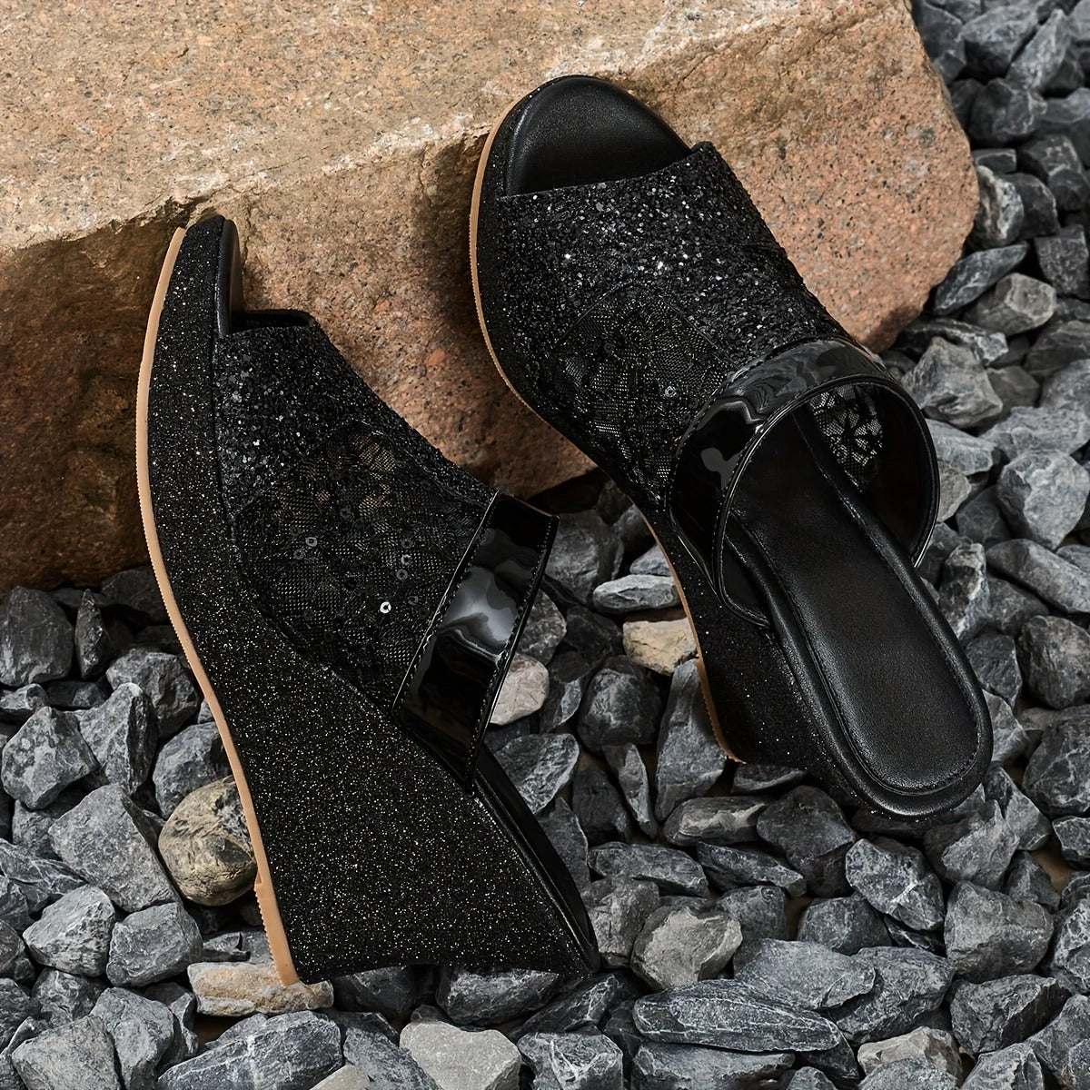 Alexis | Sandalias De Cuña Con Encaje Brillante