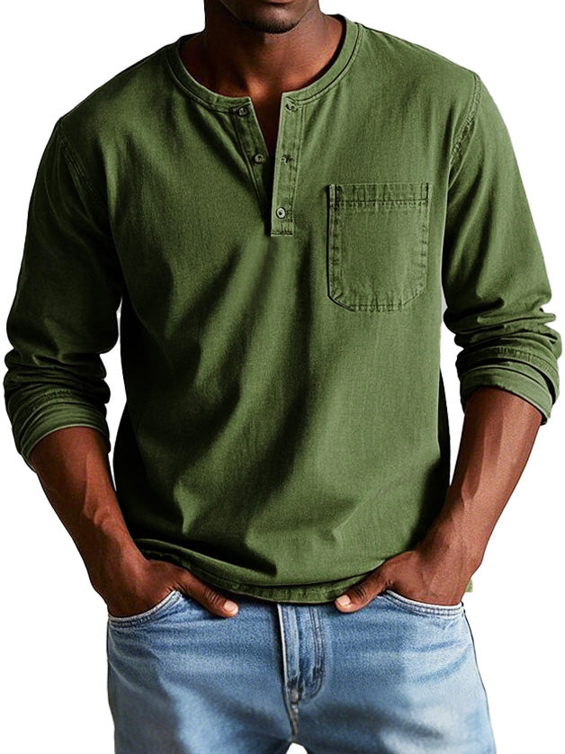 Gerry - Camisa Henley de manga Larga con Bolsillo en el Pecho