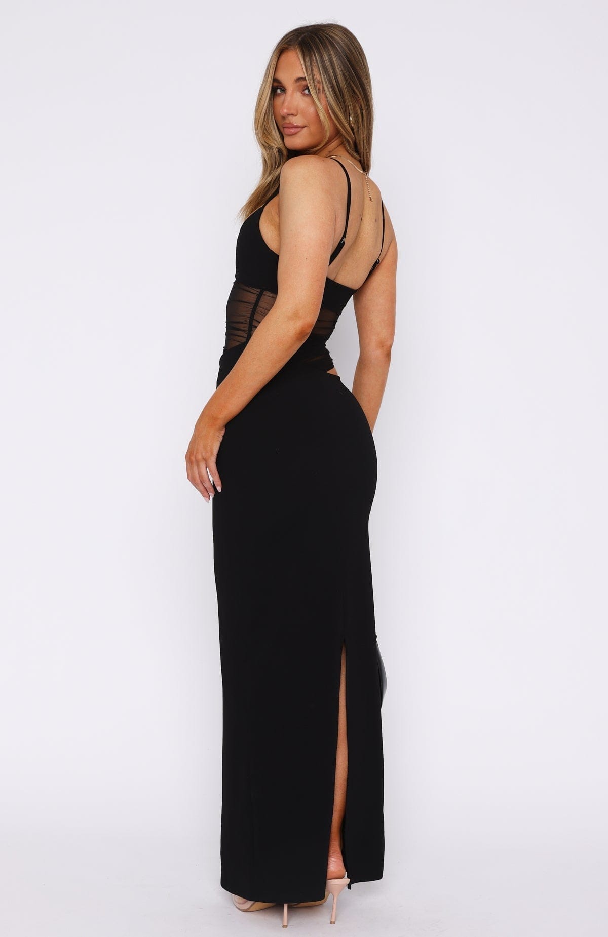 Aisling | Vestido Maxi Ajustado Con Panel De Malla