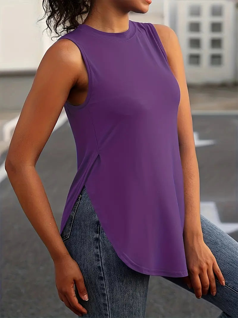 Desirae | Camiseta Sin Mangas Con Cuello Redondo Y Aberturas Laterales