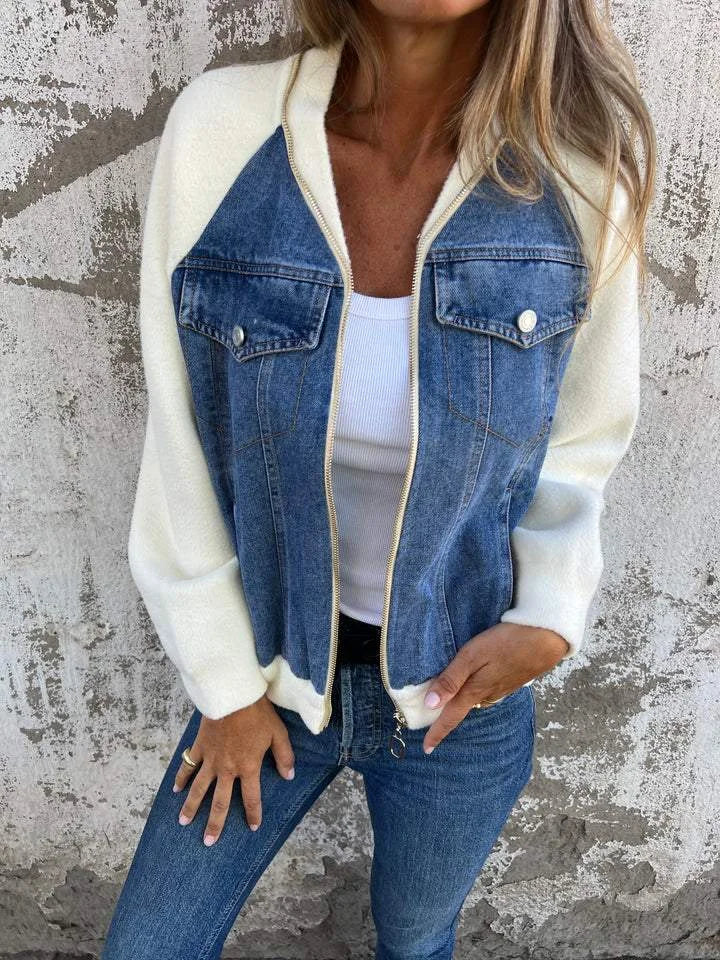 Hantika - Chaqueta Bomber Con Paneles de Denim y Cremallera
