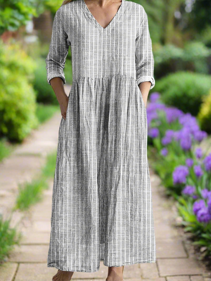 Gregoria | Vestido Largo De Rayas Con Cuello en V