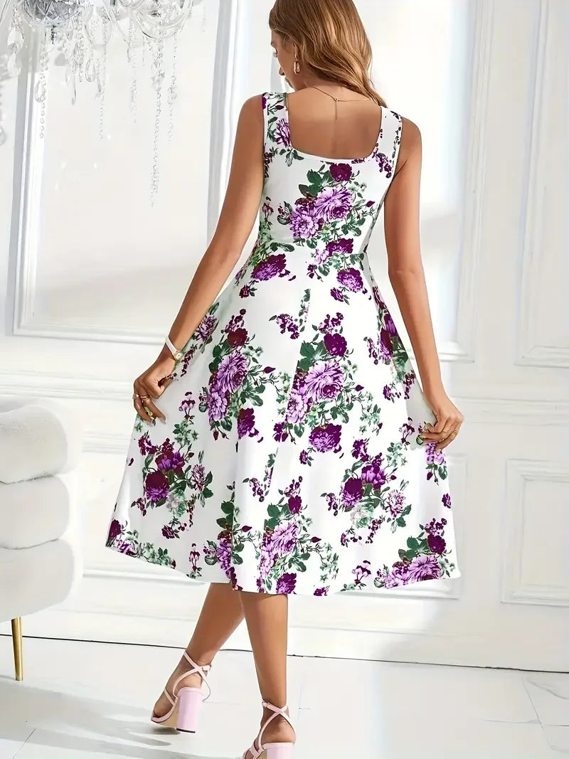 Nikolina | Vestido sin Mangas de corte en A con estampado floral