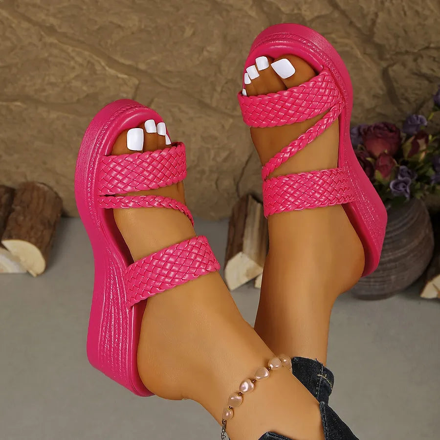 Kalwina - Sandalias de Cuña Con Plataforma y Tiras Trenzadas