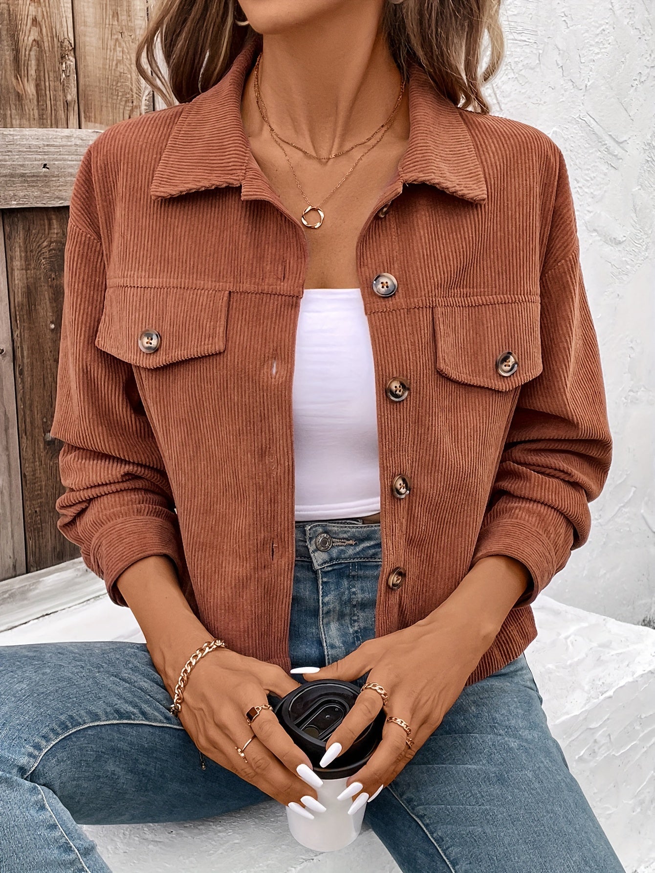 Nichola | Chaqueta De Pana De Manga Larga Con Botones