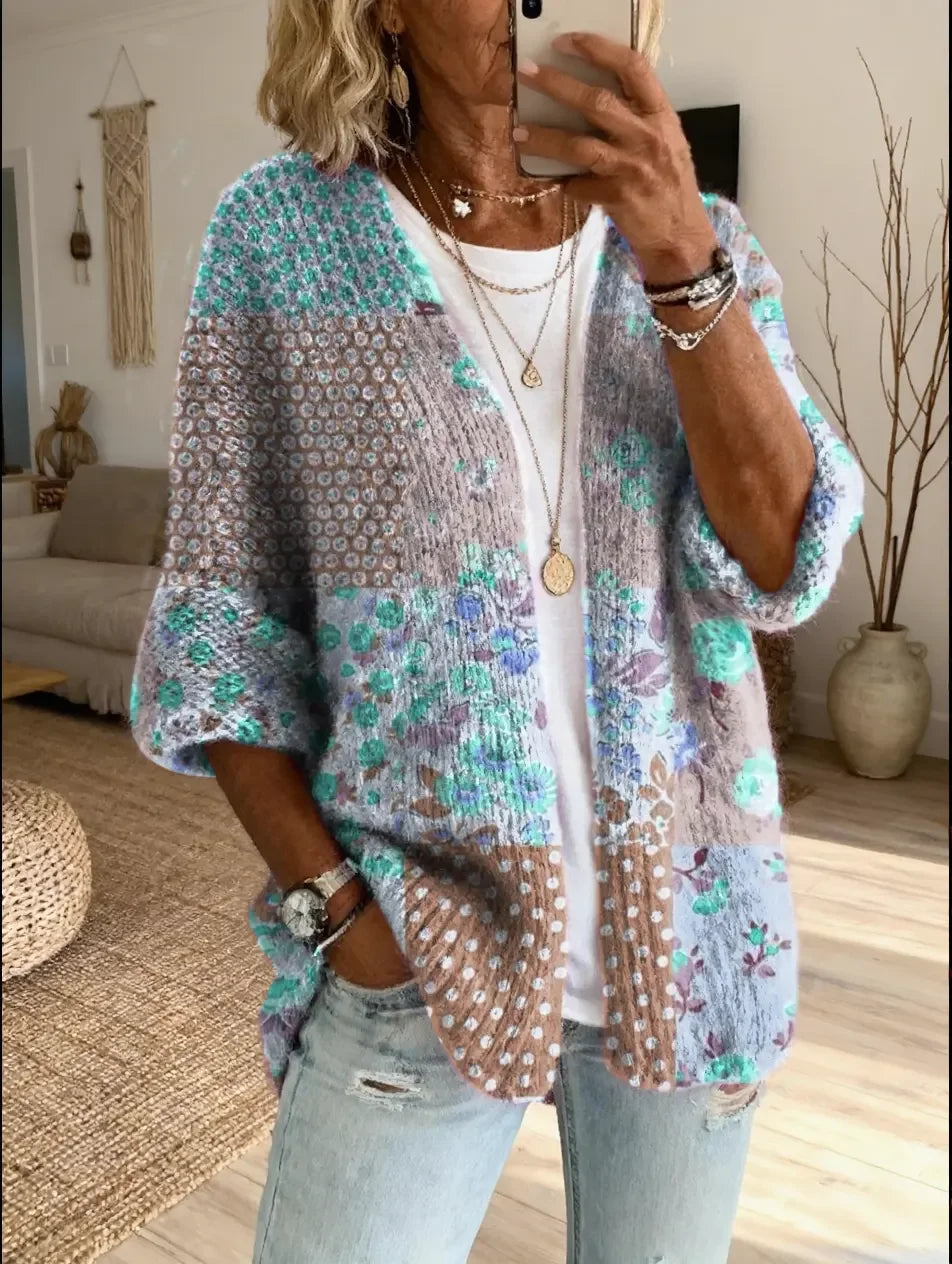 Stevena | Cárdigan De Mujer Con Diseño Floral en Patchwork Y Abertura Frontal