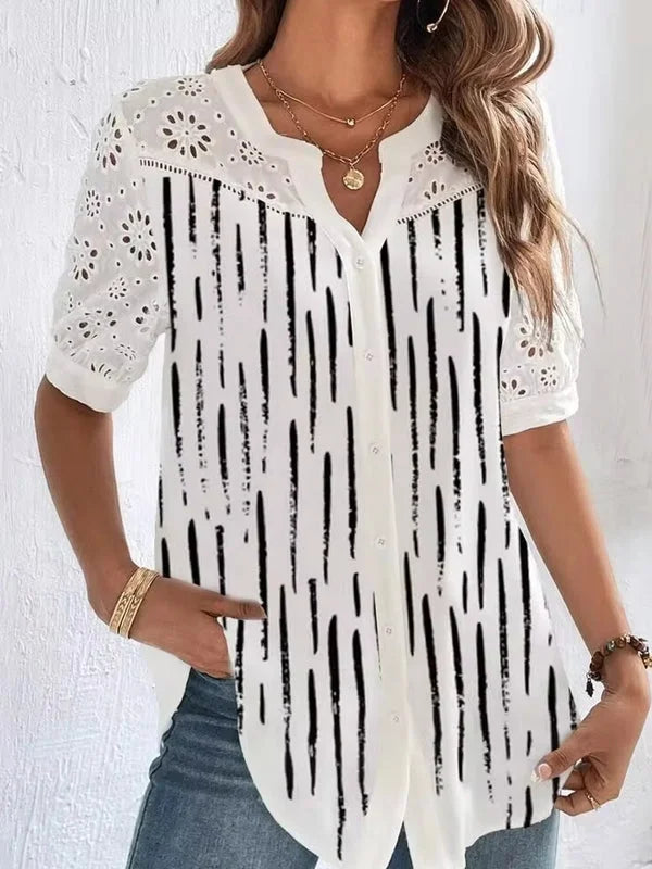Zoila | Blusa Con Estampado Floral, Mangas Con Ojales Y Botones