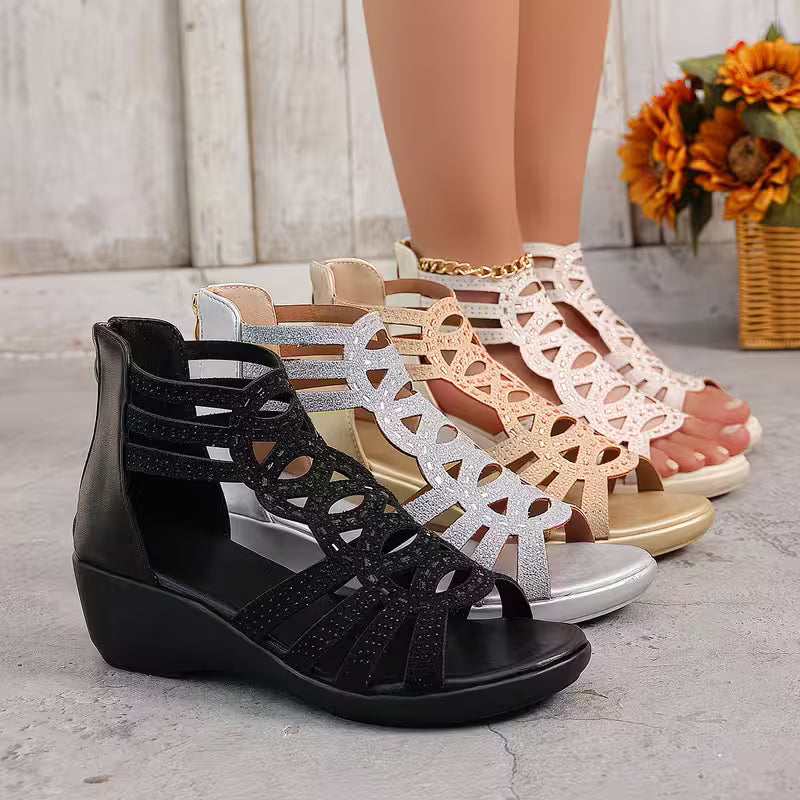 Umona - Sandalias Gladiadoras de Cuña Con Puntera Abierta