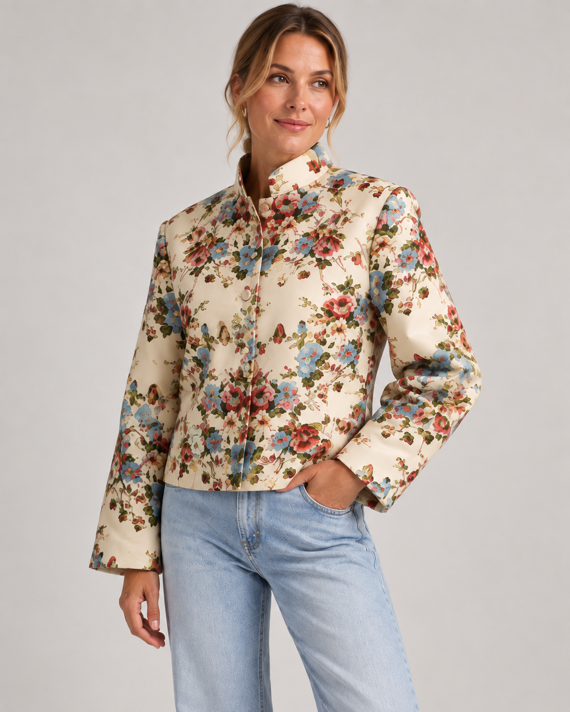 Helena | Chaqueta Floral con Cuello Alto