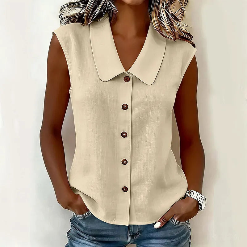 Chisato | Blusa Sin Mangas Con Cuello y Botones