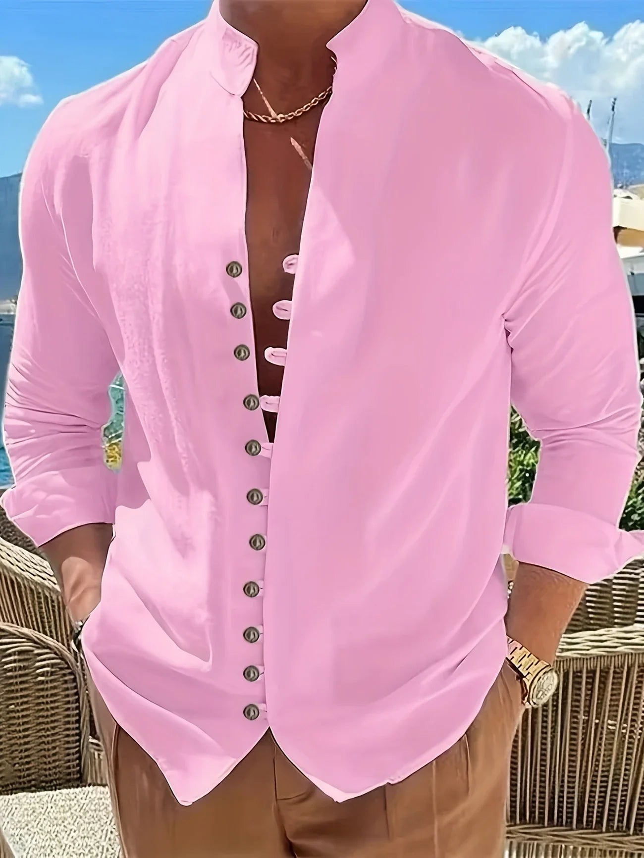 Shayne | Camisa De Hombre Con Cuello Alto Y Botones en La Parte Delantera