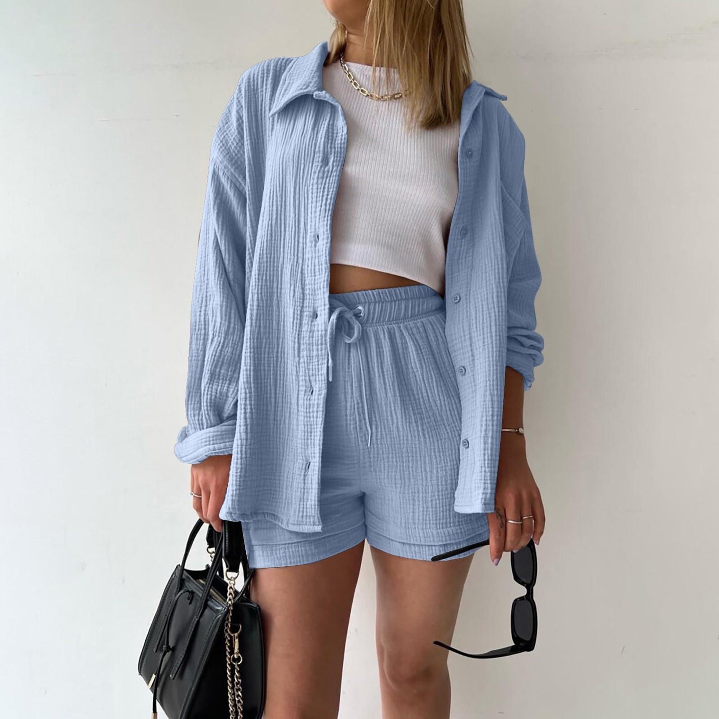 Katelyn | Conjunto Texturizado de Camisa y Shorts