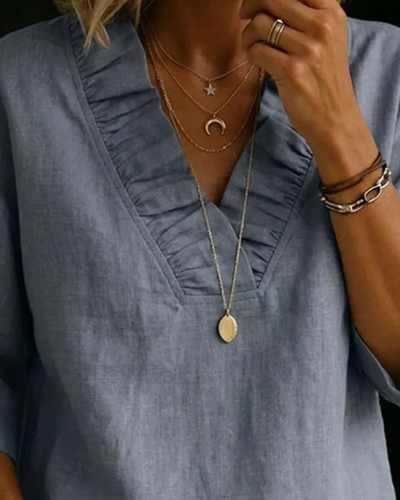 Elianne | Blusa holgada de mujer con cuello en V y volantes