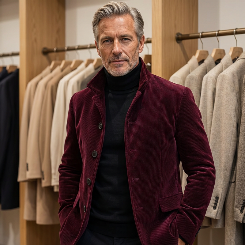 Eusebiu | Chaqueta De Pana Con Botones y Cuello Alto