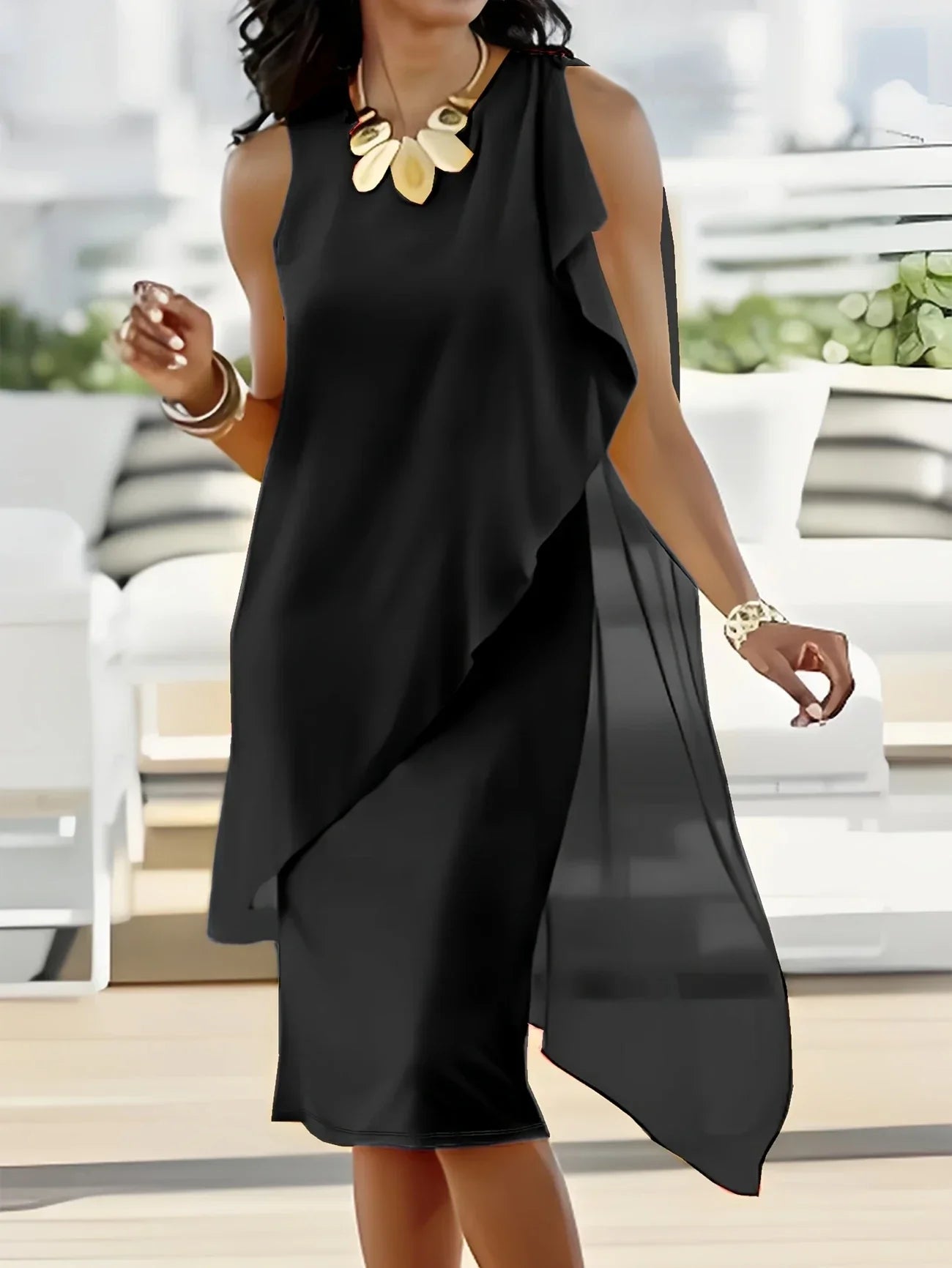 Maren | Vestido Midi Sin Mangas Con Capa
