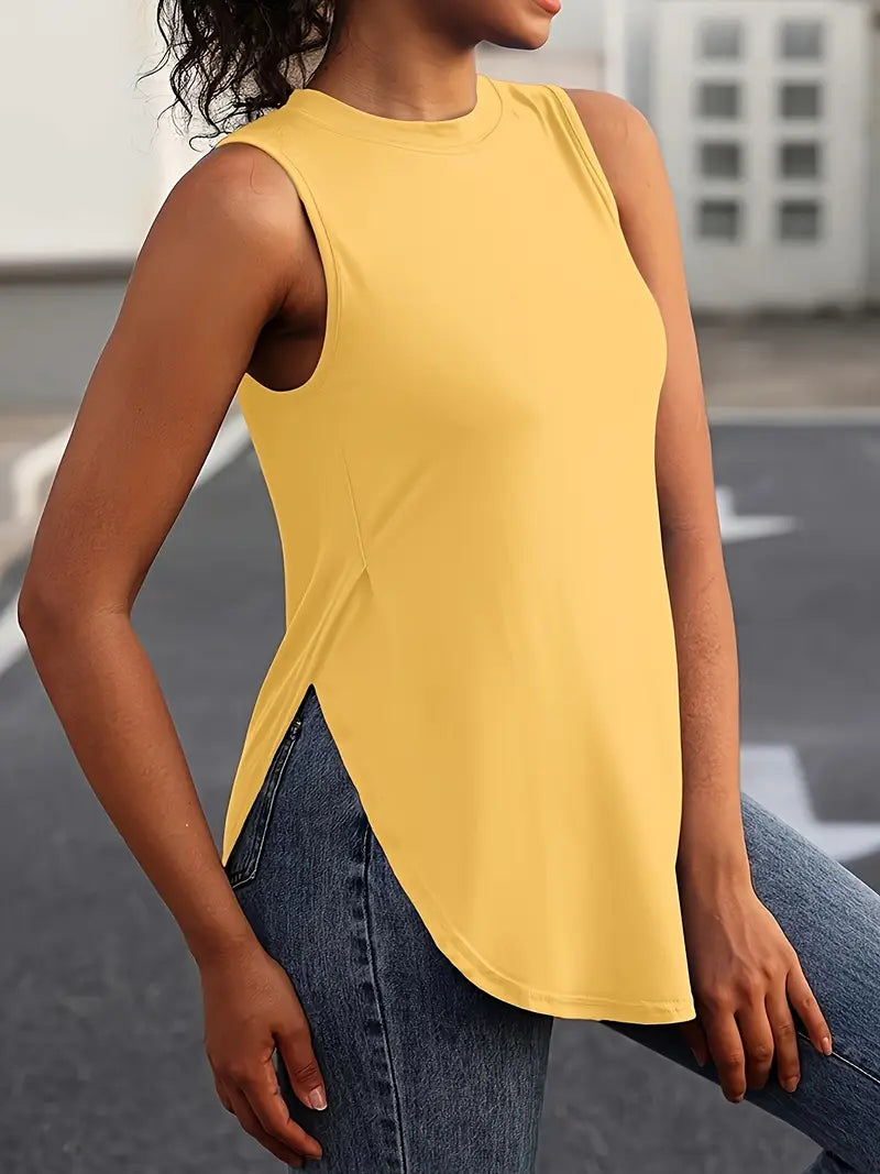 Desirae | Camiseta Sin Mangas Con Cuello Redondo Y Aberturas Laterales