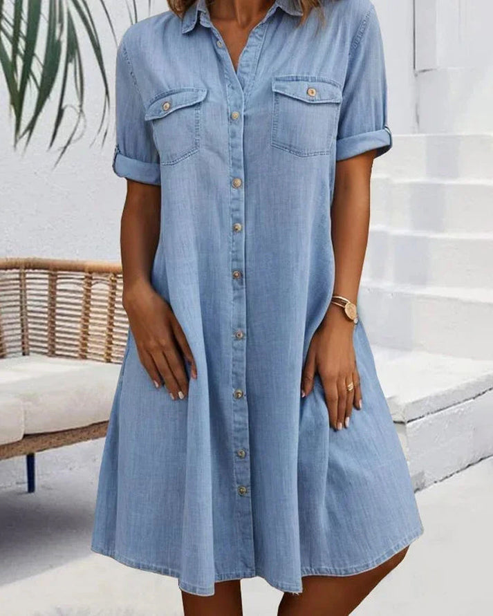 Sveta | Vestido Camisero de Estilo Vaquero con Botones en la Parte Delantera