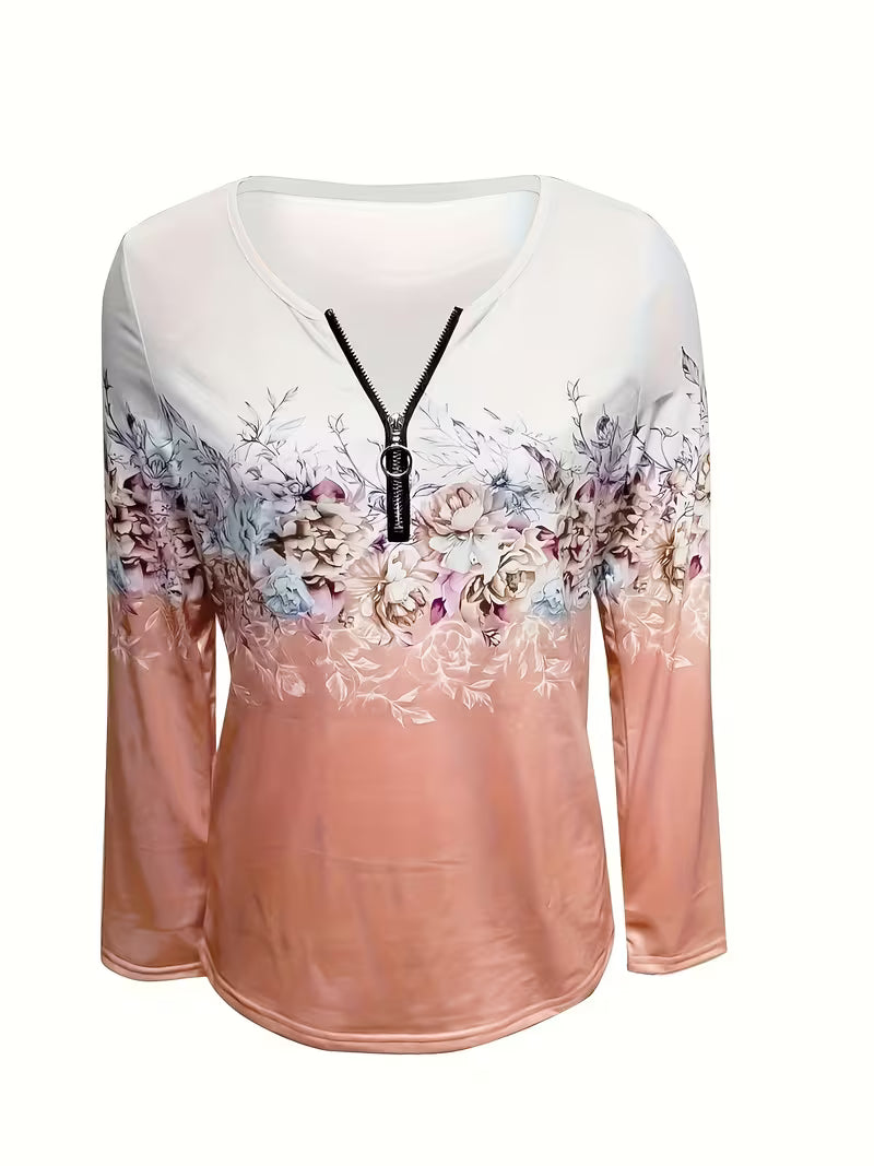 Saskette | Top Floral con Cuello de Cremallera