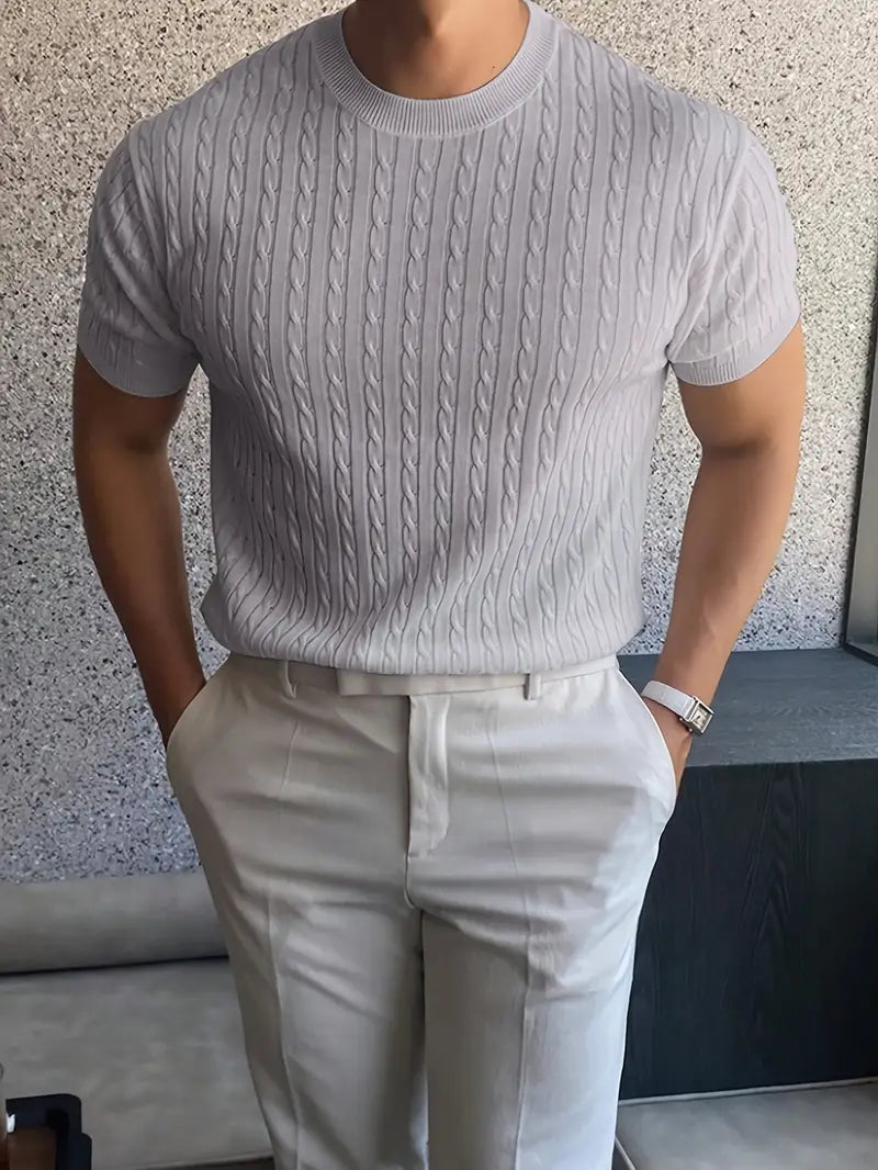 Kiril - Camiseta de Manga Corta Con uello Redondo y Punto Trenzado