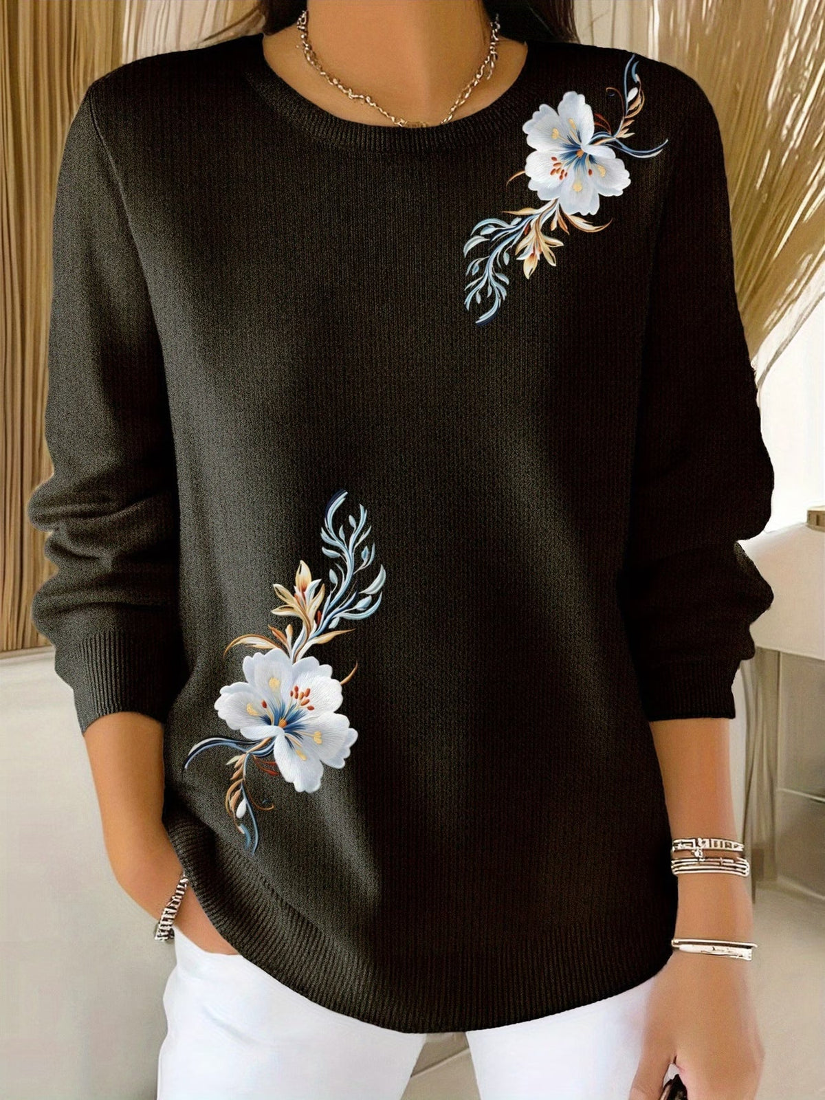 Adelurella | Suéter Floral Elegante de Manga Larga