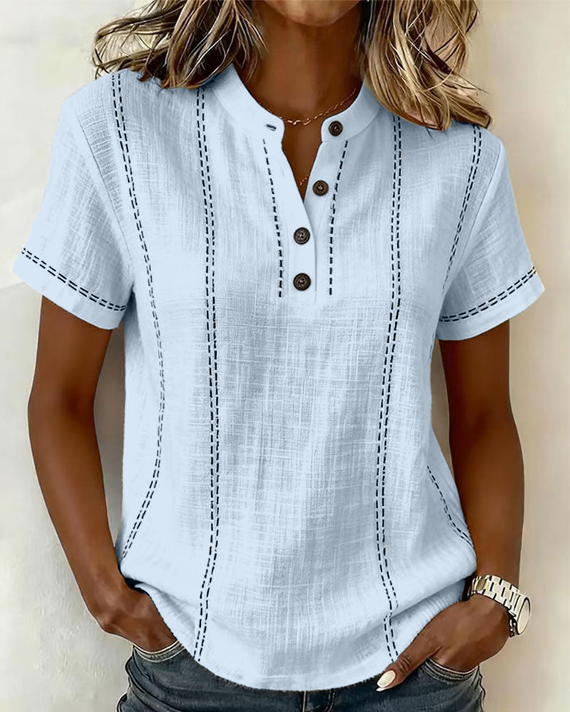 Vanessia | Blusa de Manga Corta con Cuello Abotonado
