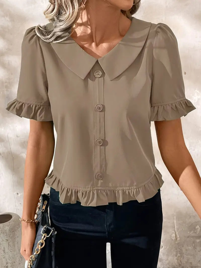 Foteini - Blusa de Manga Corta Con Cuello Peter Pan