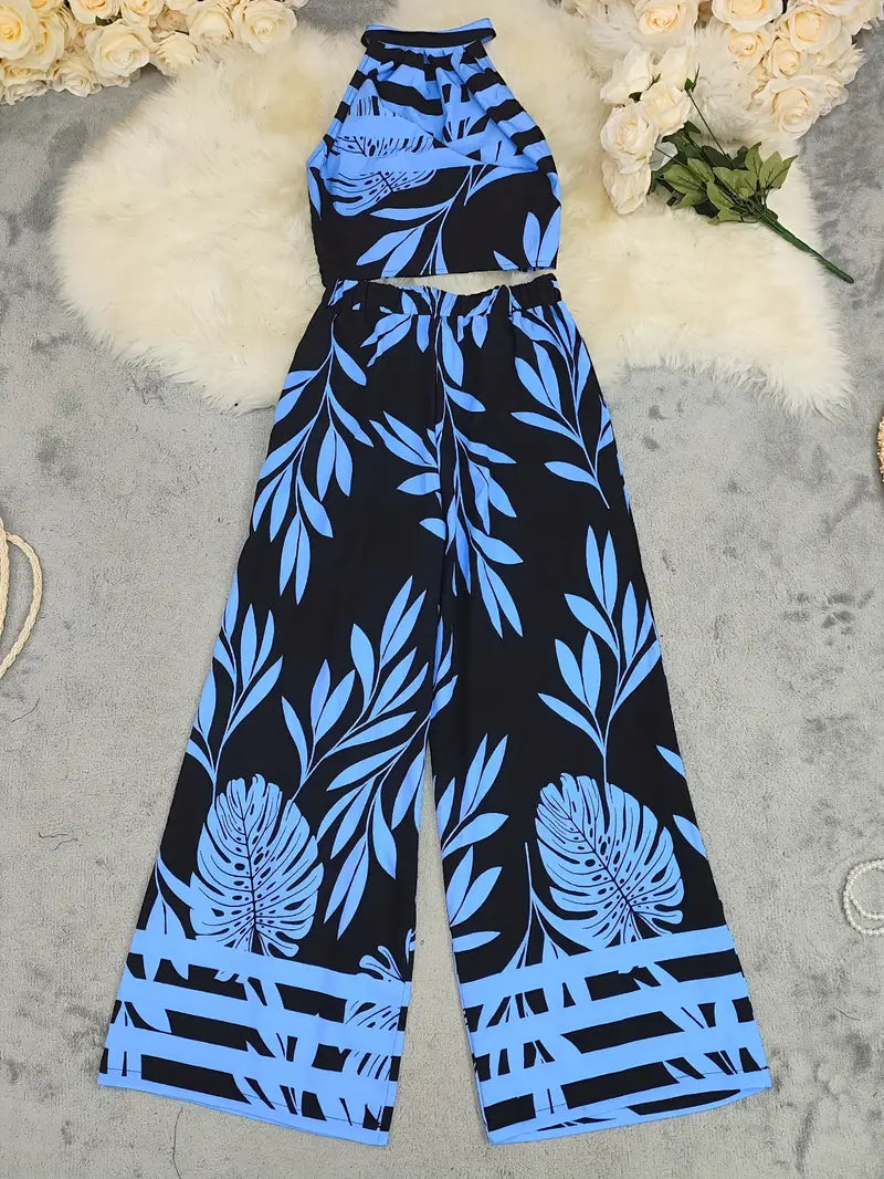 Zirina | Conjunto De Top Corto Con Cuello Halter Y Pantalón De Pierna Ancha