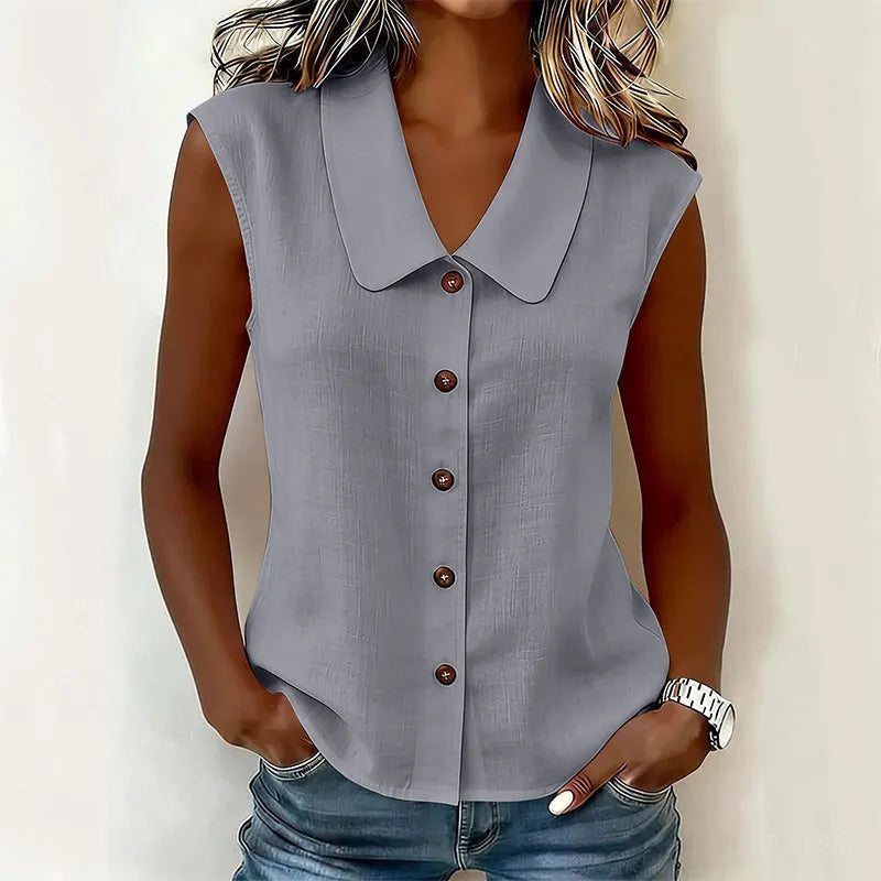 Chisato | Blusa Sin Mangas Con Cuello y Botones