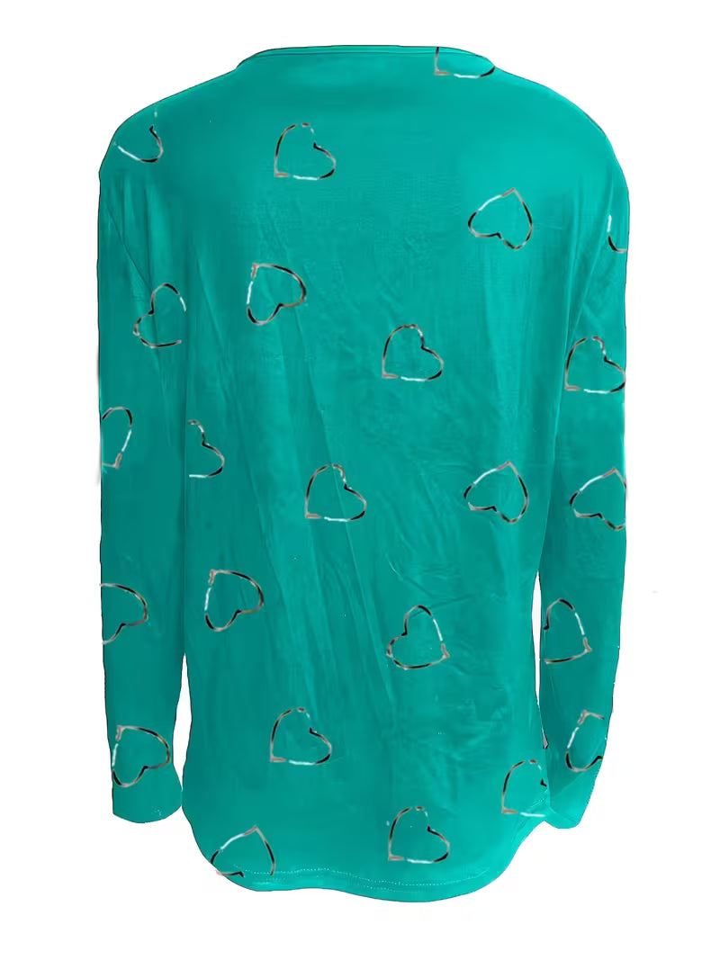 Romisha | Camiseta De Manga Larga Con Cuello Con Cremallera y Estampado De Corazones